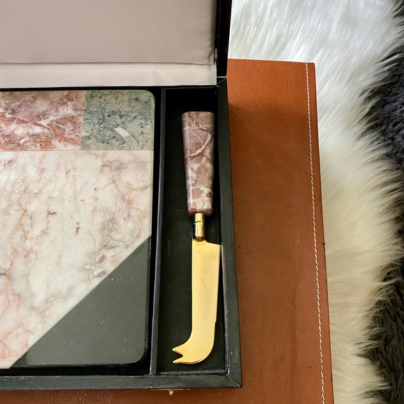 VINTAGE MOSAIC STONE CHEESE CUTTING BOARD & KNIFE WITH CASE - Picture 9 of 9